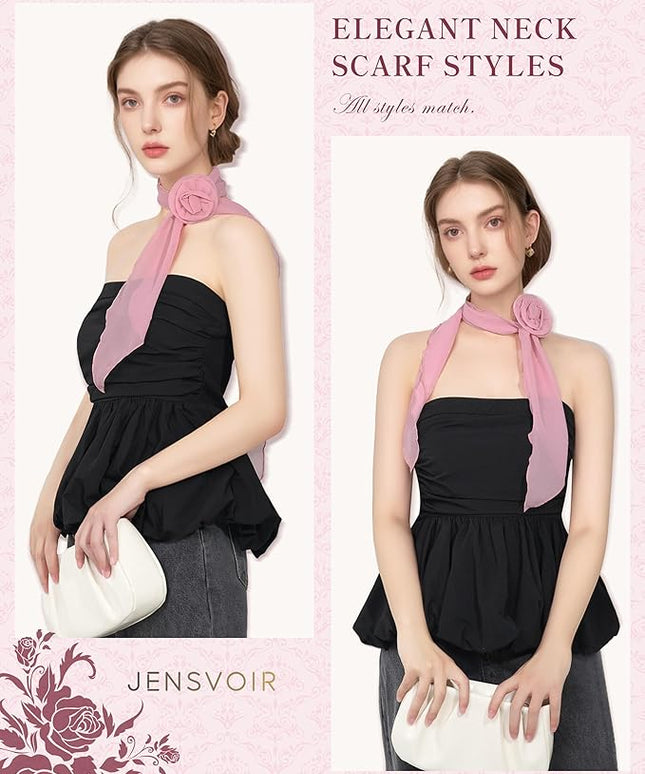 Chiffon Scarf for Women, Removable Flower Neck Scarf Light Soft Fashion Rose Scarves Versatile Headband or Hair Band