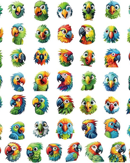 50 Pcs Colourful Parrot Stickers Pack for Kids Teens Adults, Cute Parrot Waterproof Vinyl Stickers for Laptop Phone Case Guitar Skateboard Helmet Bike Car