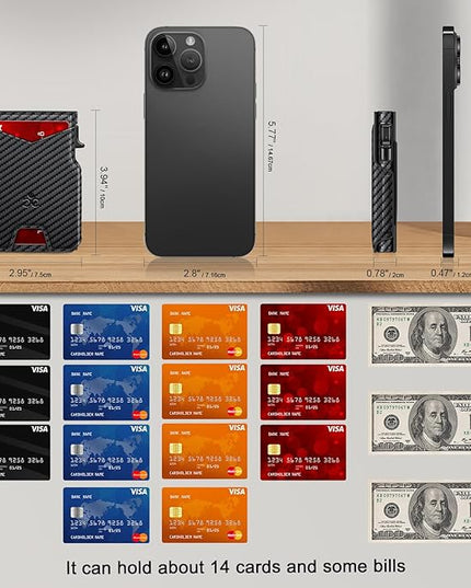 Wallet for Men Wallet with Slim Pop Up Card Holder 9-13 Cards, Bifold Minimalist Smart Wallet RFID Blocking Credit Card Holder with ID Window & Stretchable Cash Slot Compact Metal Aluminum Card Case
