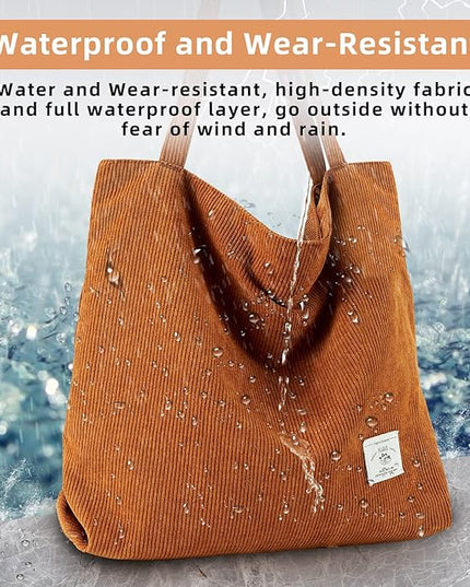 KALIDI Women Corduroy Tote Bag Zipper Casual Tote's Handbag Big Capacity Shoulder Bag with Pockets