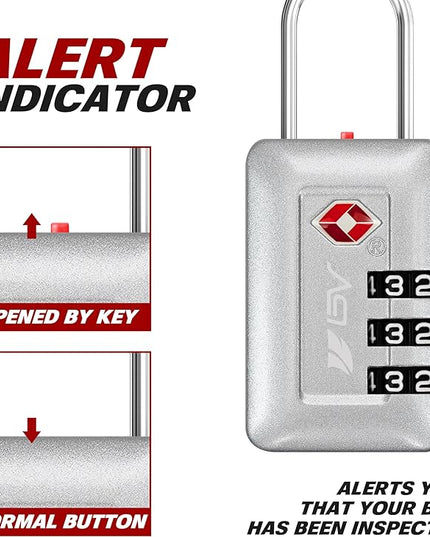 BV TSA Accepted Luggage Travel Lock, Set-Your-Own Combination Lock for School Gym Locker, Luggage Suitcase Baggage Locks, Filing Cabinets, Toolbox, Case (Silver, 2 Pack)