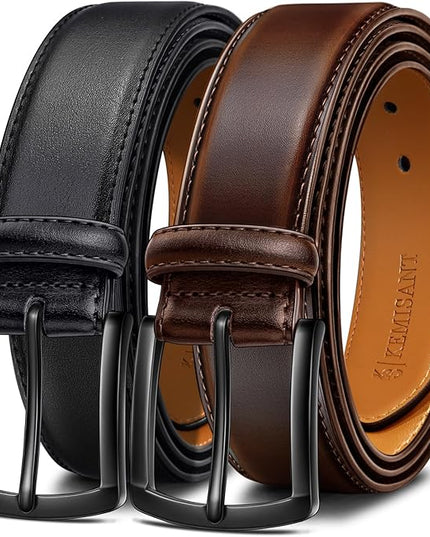 KEMISANT Men Belt 2Pack – Genuine Leather Belt for Men Dress Casual Golf Jeans 1 3/8"