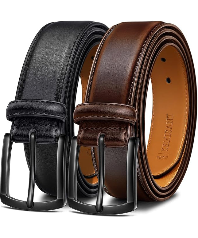 KEMISANT Men Belt 2Pack – Genuine Leather Belt for Men Dress Casual Golf Jeans 1 3/8"