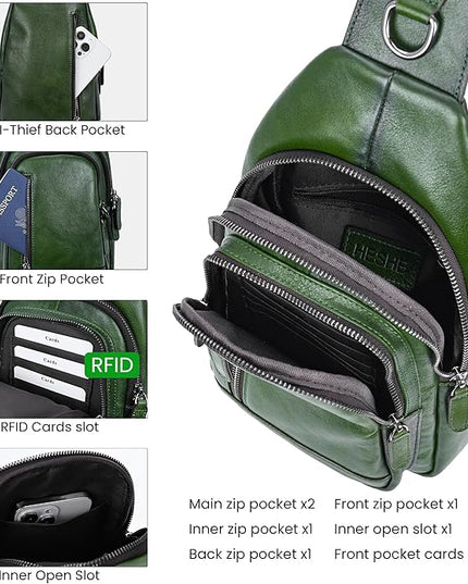 HESHE Leather Sling Bag for Women Crossbody Bags with Multi-Pocket Stylish Fanny Packs for Travel Chest Bag