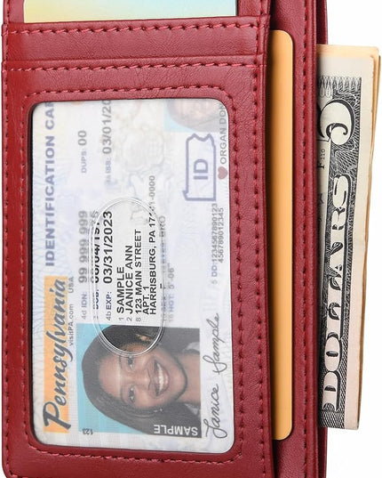 Buffway Slim Minimalist Front Pocket RFID Blocking Leather Wallets for Men and Women - Alaska Cherry
