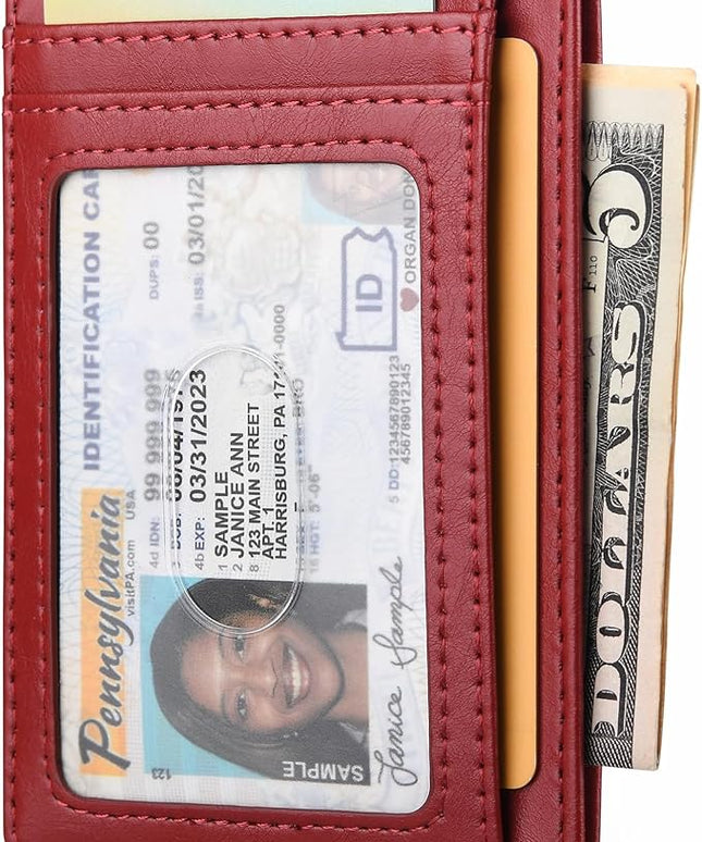 Buffway Slim Minimalist Front Pocket RFID Blocking Leather Wallets for Men and Women - Alaska Cherry