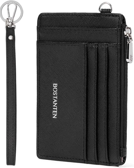BOSTANTEN Small Wallet For Women RFID Leather Credit Card Holder Slim Wristlet Keychain Wallet With Zipper Pocket
