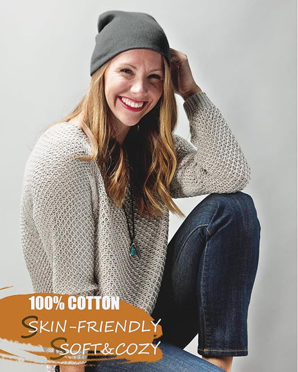 100% Cotton Beanie Hat- Unisex Ultra Soft Winter Warm Stretch Knit Cuffed Hats Fisherman Beanies Skull Cap