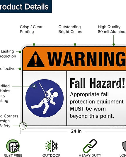 Warning Fall Hazard Appropriate Fall Protection Equipment Sign, 18x24 Inches, 3M EGP Reflective .080 Aluminum, Fade Resistant, Made in USA by My Sign Center