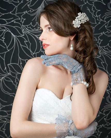 SATINIOR Ladies Lace Gloves for Women Tea Party Elegant Short Courtesy Gloves for Wedding Dinner Opera Parties