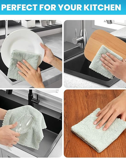 12 Pack Cleaning Cloth,Ultra Soft Absorbent Quick Drying Microfiber Cleaning rags,No scratches,Reusable,Washable,Lint Free Cleaning Towels for Kitchen,Window,Glass,car,11.8"×11.8"(Light Green)