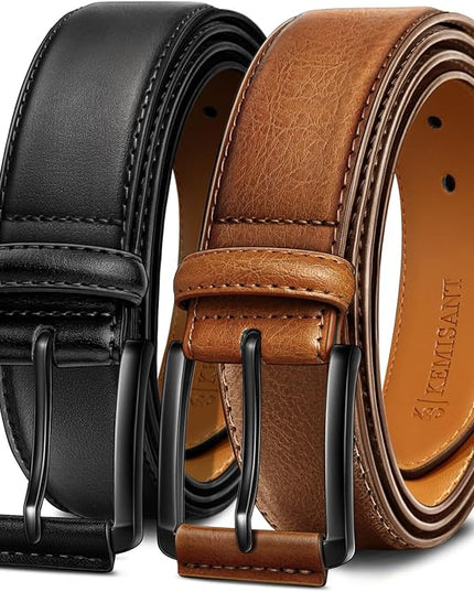 KEMISANT Men Belt 2Pack – Genuine Leather Belt for Men Dress Casual Golf Jeans 1 3/8"