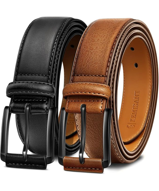 KEMISANT Men Belt 2Pack – Genuine Leather Belt for Men Dress Casual Golf Jeans 1 3/8"