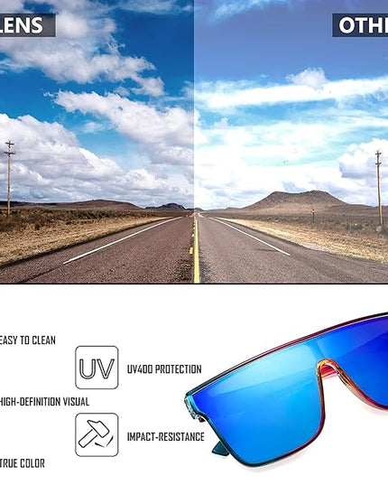 FEISEDY Sunglasses for Women Men, Fashion Mirrored Single Lens, Driving Beach Sunnies UV400 Shades B2996