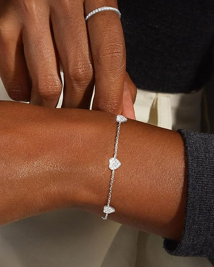 FUNEIA Dainty Silver Gold Bracelets for Women Trendy Non Tarnish 14K Gold Plated Waterproof Diamond Bracelets Cute Stackable Heart Butterfly Clover Cross Evil Eye Charm Bracelet Stack Jewelry Gifts