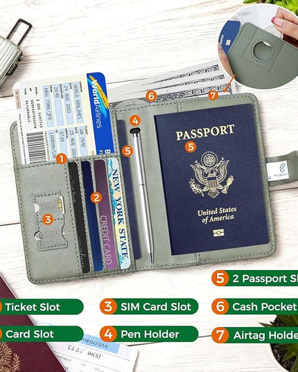Melsbrinna Premium Leather Passport Holder Covers Case, Waterproof Rfid Blocking Travel Wallet Passport Holder with Pen Holder, Cute Passport Book for Women/Men