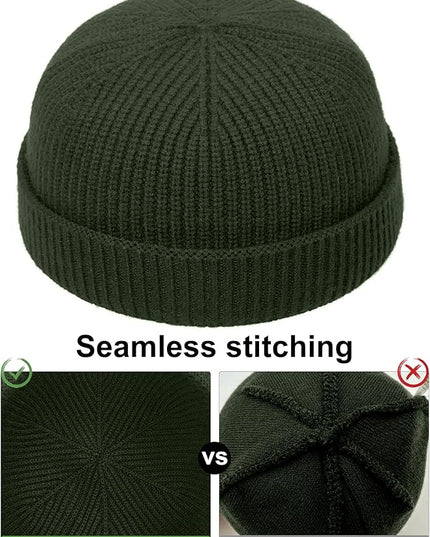 vidsel Thin Wool Fisherman Beanie Hat for Men Women Fall Winter,Short Knit Cuffed Fashion Trawler Skull Cap,Watch Cap