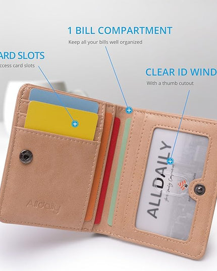Alldaily Small RFID Wallet for Women Slim Compact Bifold Pocket Ladies Travel Mini Purse (Apricot)