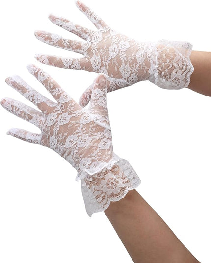 ATHX Women's Lace Floral Opera Tea Party Gloves 80s Wrist Length Bridal Wedding Prom Gloves Costume Accessories