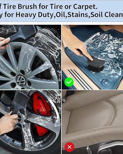 Wheel Rim & Tire Brush Set, Soft & Stiff Bristle Wash Cleaning Supplies Kit for Car Body Exterior Surface, Carpet, Truck,SUV,RV,Motorcycle