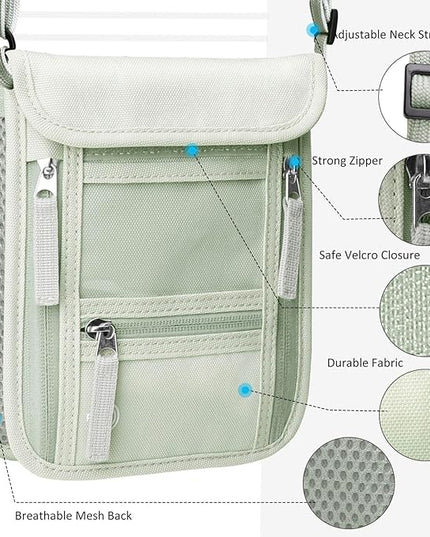 WALNEW Passport Holder Neck Pouch Travel Wallet for Women and Men, RFID Blocking Security Slim Traveling Wallet with Around Neck Lanyard Strap
