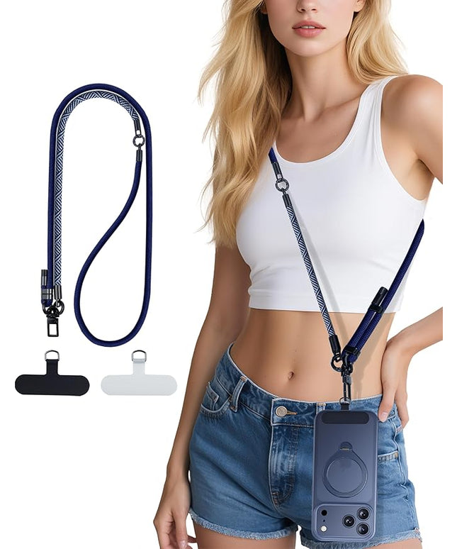Phone Lanyard Crossbody, 3-in-1 Neck Strap& Wrist Strap, Adjustable Anti-Theft Lanyard with 2 Phone Tether Tabs, Universal CellPhone Strap for iPhone 17 Pro Max & Android, Blue