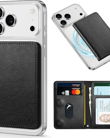 TUCCH for Magsafe Wallet, 6 Card Holders with [ID Window] [RFID Blocking] for iPhone 17/16/15/14/13/12/Pro/Pro Max/Air/Plus Series, PU Leather Magnetic Card Wallet for Men Women, Textured Black