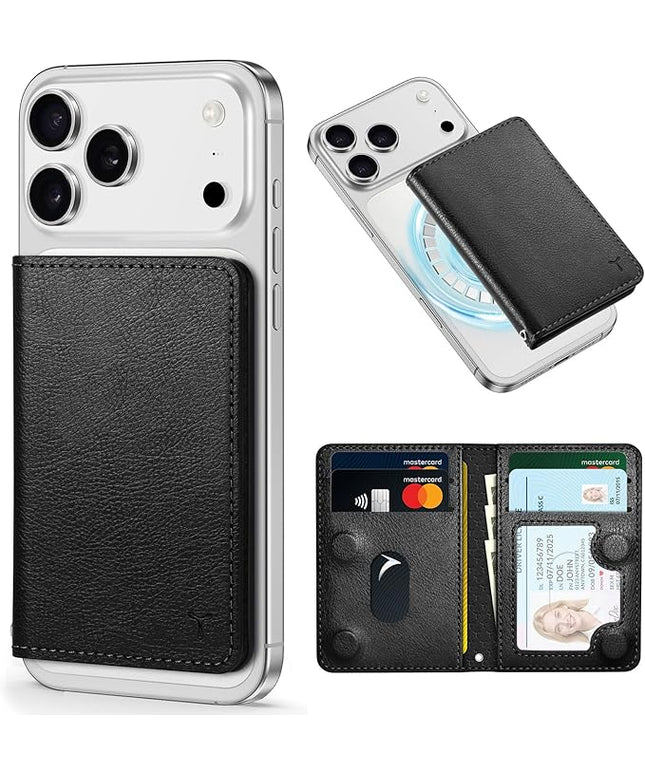 TUCCH for Magsafe Wallet, 6 Card Holders with [ID Window] [RFID Blocking] for iPhone 17/16/15/14/13/12/Pro/Pro Max/Air/Plus Series, PU Leather Magnetic Card Wallet for Men Women, Textured Black