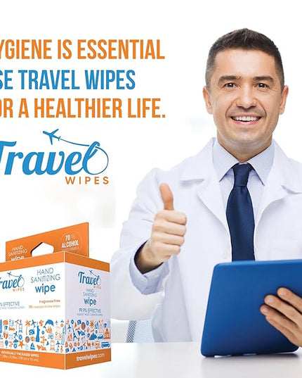 Hand Sanitizing Travel Wipes – 15ct Individually Wrapped | Fragrance-Free, Moisturizing, 70% Isopropyl Alcohol Wipes | Travel, Home, Office, Daily Use | Made in USA