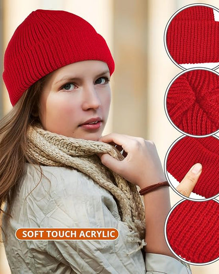 SATINIOR 4 Pieces Trawler Beanie Watch Hat Roll up Edge Skullcap Fisherman Beanie Unisex