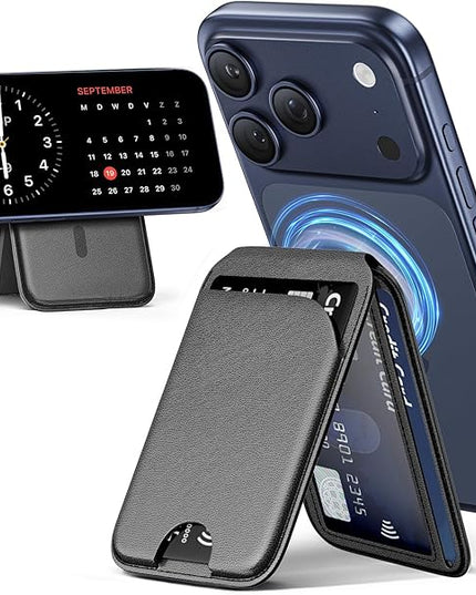 Mag-Safe Wallet Magnetic Wallet for Phone Lightweight Magnetic Phone Pouch Stand Adjustable Leather Mag-Safe Card Holder for iPhone 17/16/15/14/13/12 Series, Not for iPhone 13/12 Mini (Black)