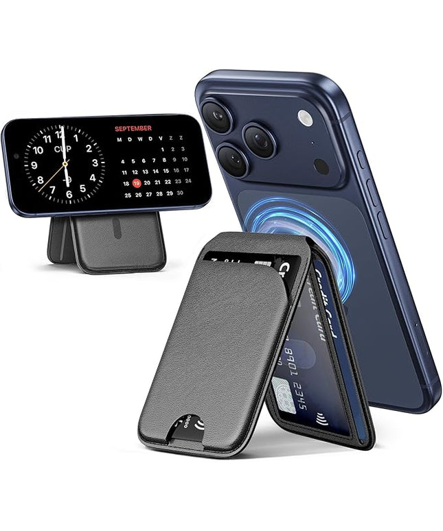 Mag-Safe Wallet Magnetic Wallet for Phone Lightweight Magnetic Phone Pouch Stand Adjustable Leather Mag-Safe Card Holder for iPhone 17/16/15/14/13/12 Series, Not for iPhone 13/12 Mini (Black)