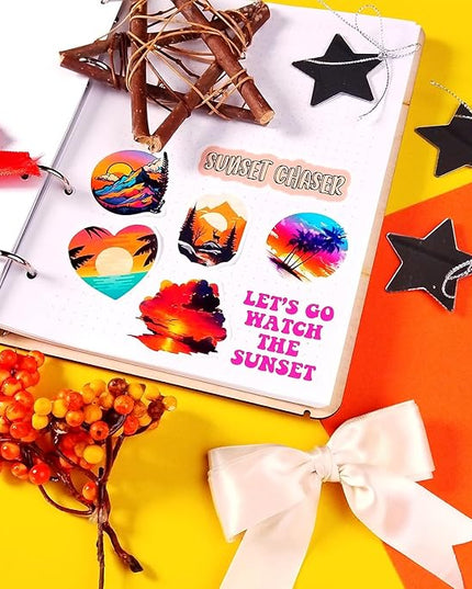 BulbaCraft Sunset Stickers - Beach Stickers, Sun Decals, Summer Decals for Water Bottle and Laptop, Palm Trees Party Supplies & Decorations, Beachy Stuff, Gifts for Women & Men