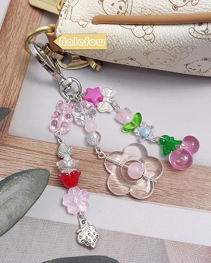 Keychain Bag Accessories Cute Cherry Strawberry Flower Keychains Accessories Decor for Keys Bags Purses Gift