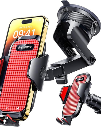 VANMASS [True Military-Grade] Car Phone Holder [Best Suction & Clip] Cell Phone Mount for Dashboard Windshield Vent Truck Cradle Dash Stand for iPhone 15 Pro Max 14 13 12 Android, Red
