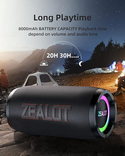 ZEALOT Portable Bluetooth Speaker,80W Peak(60W) Booming Sound Speakers with LED Light,Bluetooth 5.3, Loud Speaker for Home,Party,Camping,Beach,Gifts(Black)