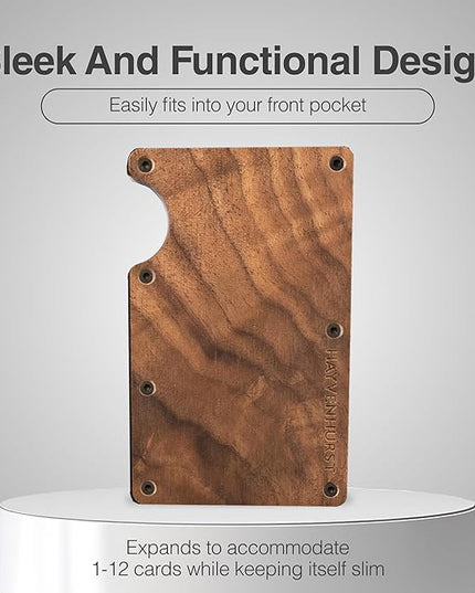 Hayvenhurst Wallet For Men - Reinvented Design Men's Wallet - Slim, Minimalistic & Seamless, Blocks RFID Scanners with a Cash Strap (Walnut Wood)