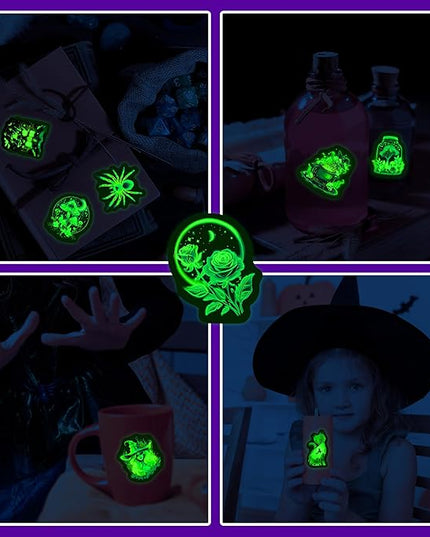 60 Pcs Glow in The Dark Neon Halloween Stickers for Kids, Waterproof Witches Magic Decals for Water Bottle, Vinyl Laptop Decor for Teens Girls Boys, Students Classroom Prizes