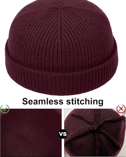 vidsel Thin Wool Fisherman Beanie Hat for Men Women Fall Winter,Short Knit Cuffed Fashion Trawler Skull Cap,Watch Cap