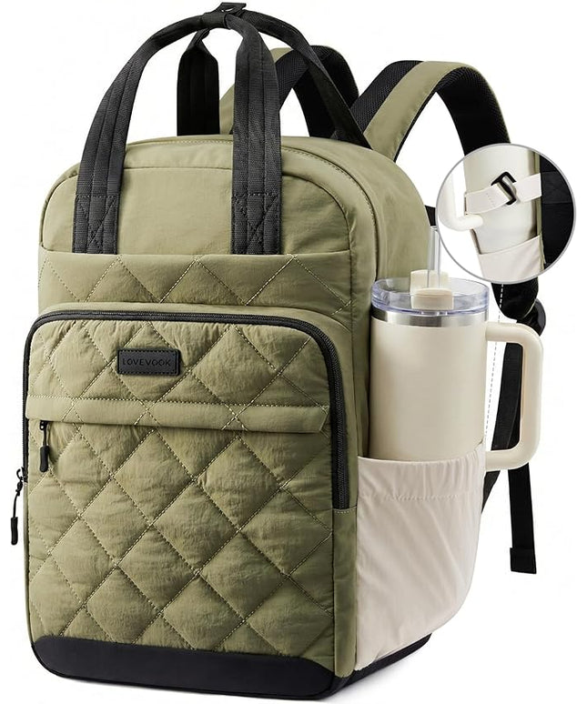 LOVEVOOK Travel Backpack for Women, 15.6 Inch Quilted laptop Backpack With Pouch Pocket for Large Capacity Cup, Large Capacity Work Bag College Bookbag, Carry On Personal Item Bag
