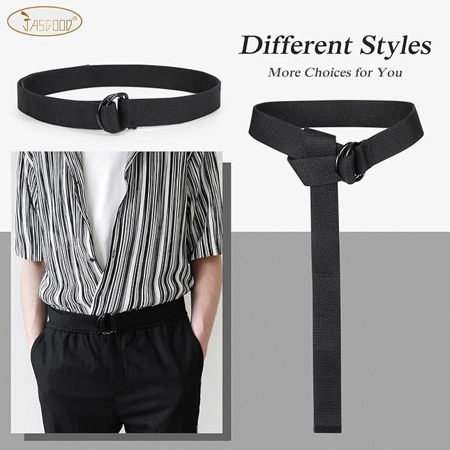 JASGOOD Men Canvas Belt Web Fabric Casual Belt with Black Double D-ring 1 1/2" Wide Set of 2