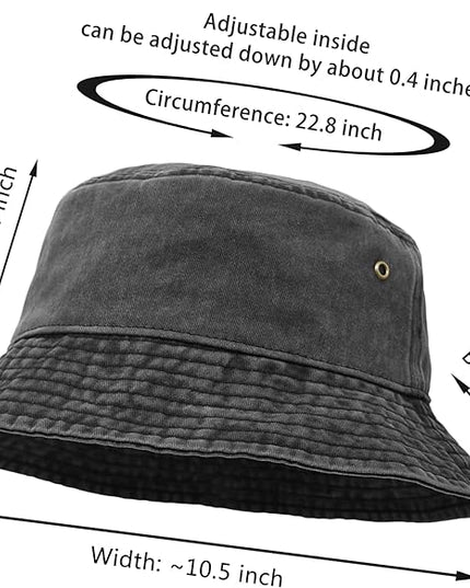 Bucket Hat, Wide Brim Washed Denim Cotton Outdoor Sun Hat Flat Top Cap for Fishing Hiking Beach Sports