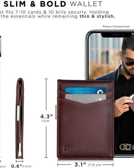 SERMAN BRANDS Money Clip Wallet - Mens Wallets slim Front Pocket RFID Blocking Card Holder Minimalist Mini Bifold