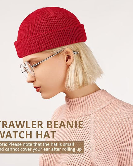SATINIOR 4 Pieces Trawler Beanie Watch Hat Roll up Edge Skullcap Fisherman Beanie Unisex