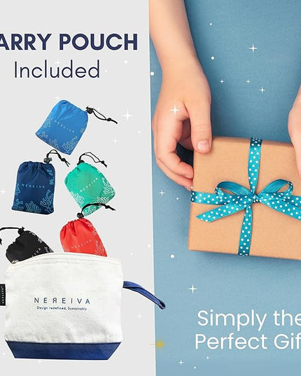 5 Pack Foldable Grocery Bags into Tiny Pouch - Large Capacity Multi-Color, Great for Travel, Durable, Washable Packable Shopping Bag, Comes with a Carry Pouch, Lightweight