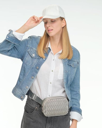 C.C Belt Bag for Women – Quilted Fanny Pack Crossbody Waist Bag with Adjustable Strap, Fashion Gift Idea (Materasse - Silver)