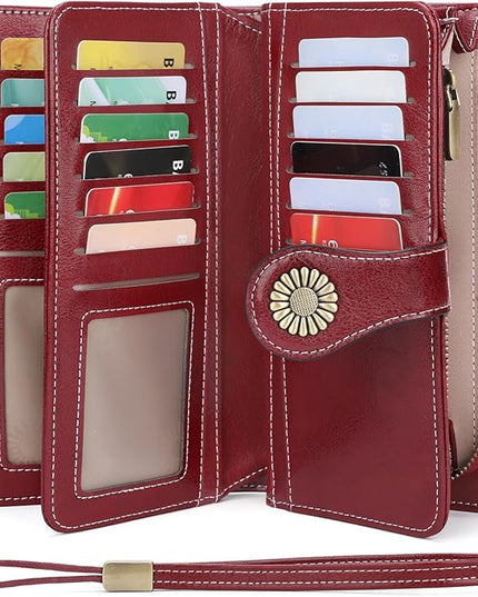 SENDEFN Wallets for Women Leather Credit Card Holder with RFID Blocking Large Capacity Wristlet | with RFID Blocking, Large Capacity, Wristlet, with RFID Blocking, Large Capacity, Wristlet