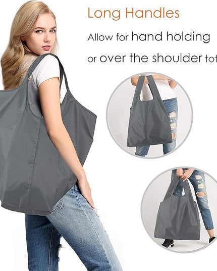BeeGreen Grey Reusable Shopping Bags Wholesale Gray Reusable Grocery Bags Bulk Foldable-Machine Washable with Zipper Storage Pouch 20 Pieces