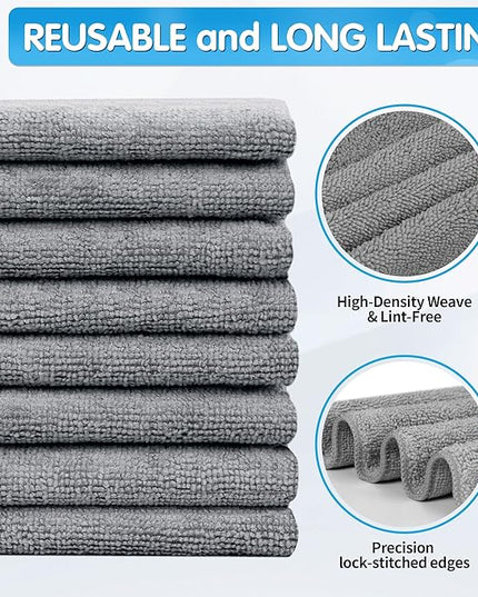 FIXSMITH Grey Microfiber Cleaning Cloth -Pack of 8, Highly Absorbent Cleaning Rags, 16"X12" All Purpose Cleaning Towels for Housekeeping, Kitchen, Car, Lint Free and Reusable Microfiber Towels