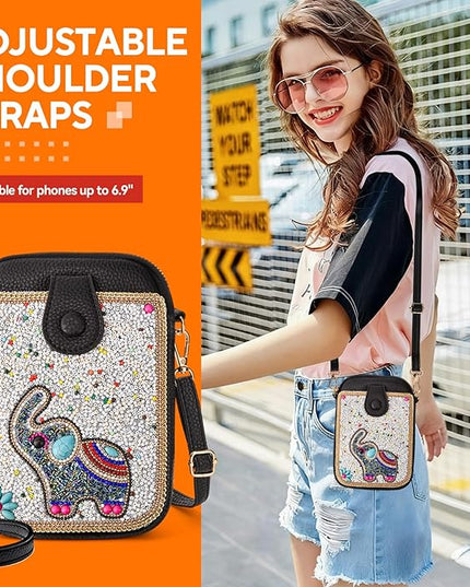 Women's Small Crossbody Cell Phone Bag, Boho Colorful Beaded Purse Wallet with Handmade Cute Patterns